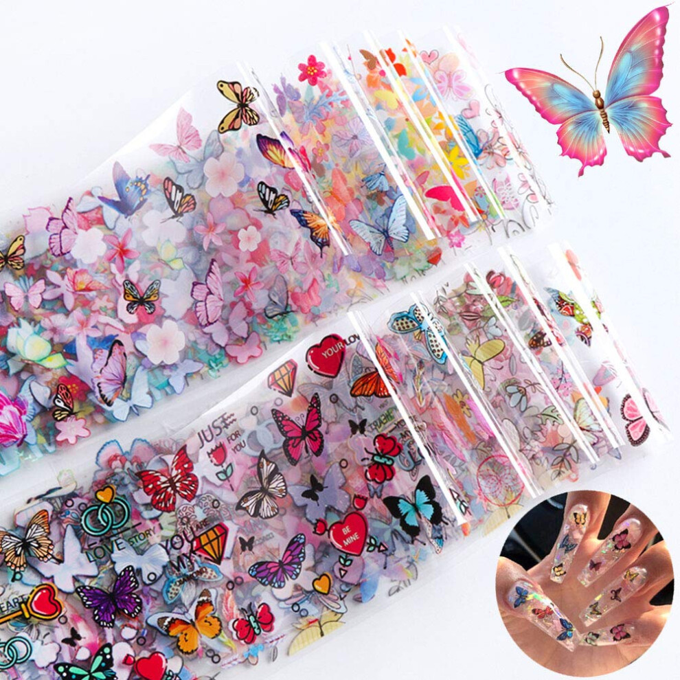 10 Sheets Butterfly Nail Foil Transfer Sheets with Fadeless Floral Patterns for DIY Manicure