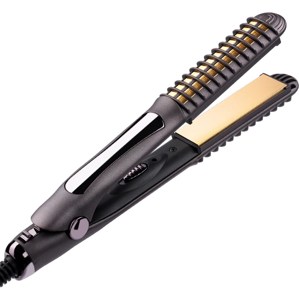 Gray 2In1 Hair Straightener And Curler With Dual Voltage, 15S Fast Heating, Negative Ion Technology,