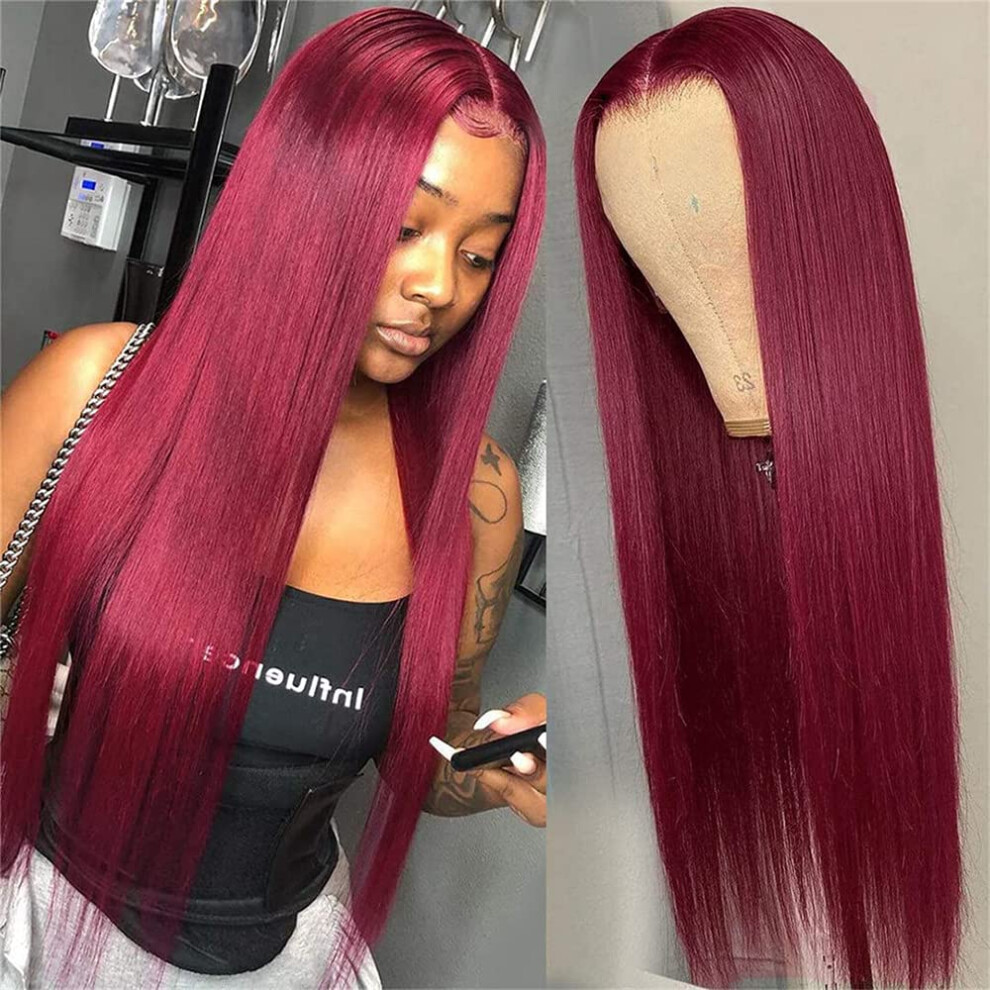 Unisex Red Human Hair Pixie Cut Wig 99J Burgundy Brazilian, Short Laye With Bangs, 18 Inch Full Volume