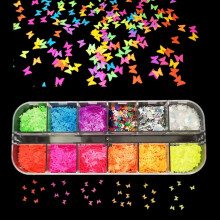 12 Colors Butterfly Nail Art Glitter Sequins Set, 3D Laser Butterfly Flakes for Nail Decoration