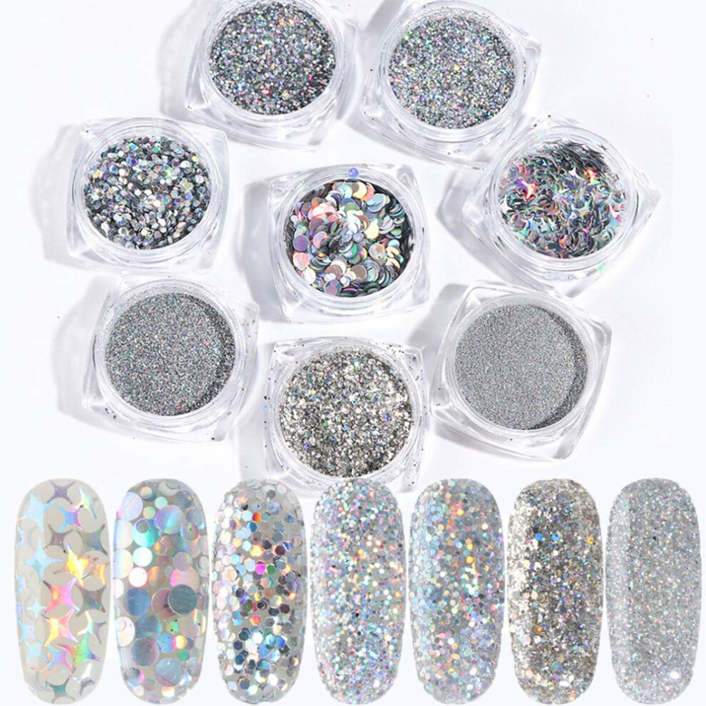 Holographic Nail Glitter Flakes Set with Mixed Shape Nail Art Sequins for DIY Manicure Decoration