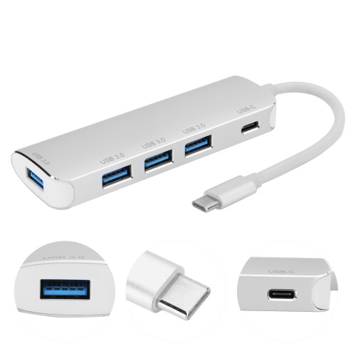 Μίνι φορητός διανομέας USB C με θύρα USB3.0, περίβλημα από αλουμίνιο με ταχύτητες 2