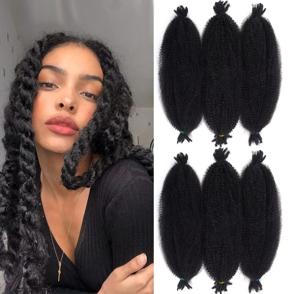 Unisex 18 Inch Marley Braiding Hair Pre Separated Spring Twist Crochet Synthetic Afro Twist For Butterfly Locs 6Pcs 1B#