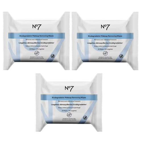 3x No7 Biodegradable Makeup Remover Wipes 30