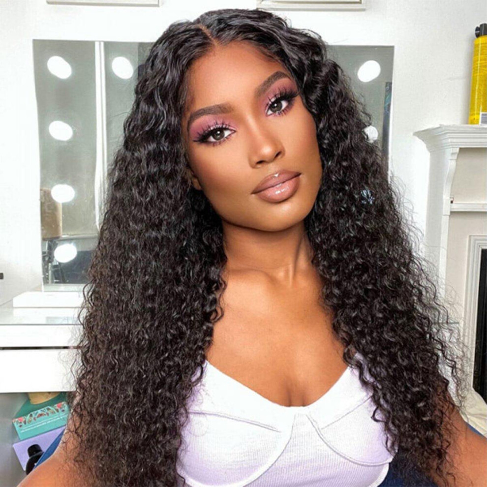 Unisex Hd Lace Front Wig Curly Human Hair 22In Brazilian Remy Pre Plucked Deep Curls 150% Density