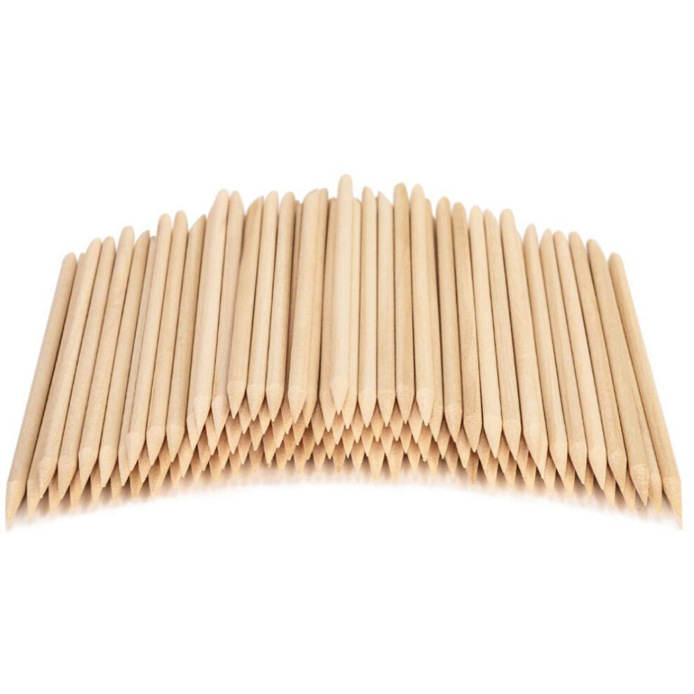 100PCS Orange Wood Cuticle Pushers Double Ended for Nails Manicure Pedicure Cleanup Disposable