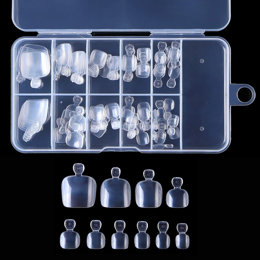 1000pcs Clear Full Cover Fake Toenail Tips Set with Box, 10 Sizes Artificial French Toenails for Nail Art