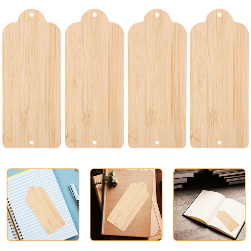 40Pcs Bamboo Blank Bookmarks Rectangular DIY Craft Tags Light Yellow