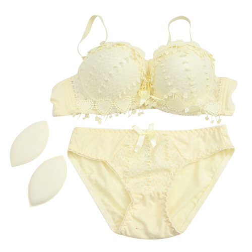 Yellow Bra Bra and Panty Set Soft Breathable