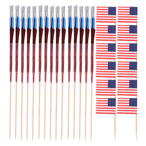 600Pcs Bamboo American Flag Toothpicks Multi- Dessert Picks 2