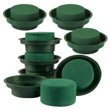 16Pcs Round Green Flower Sponge Blocks with Tray for Floral DIY Decor