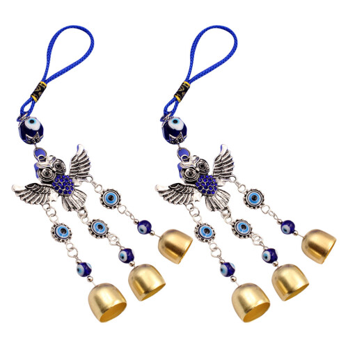 8 Pcs Blue Eye Owl Hanging Decor For Car Mirror Wind Chime