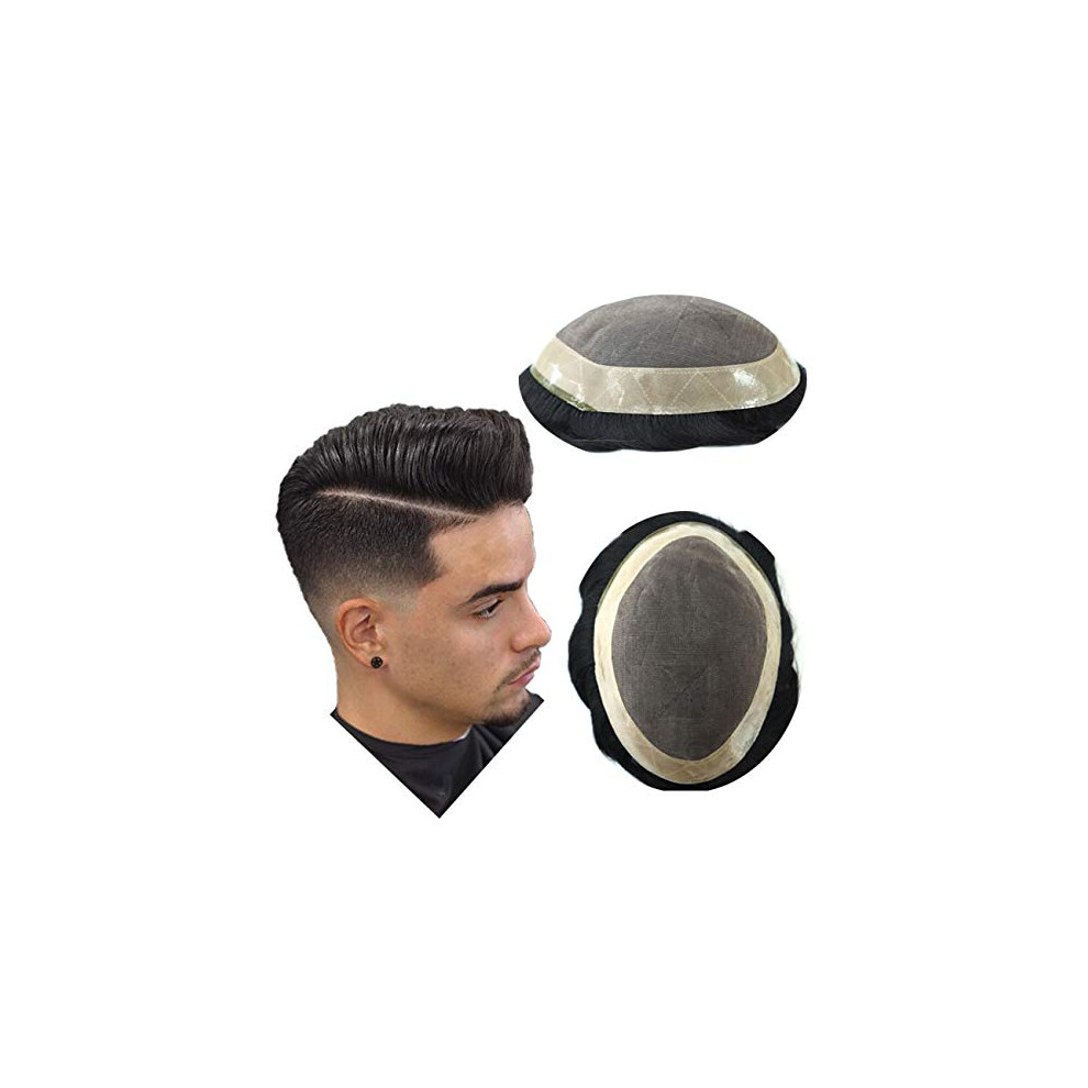 Unisex Mens Hair Toupee Human Hair Hairpiece 5X7 Mono Base Poly Edge Natural Hairline For Men