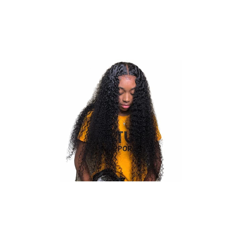 Unisex 24 Inch Wet And Wavy Human Hair Wig 150 Density 4X4 Closure Preplucked Lace Front Brazilian