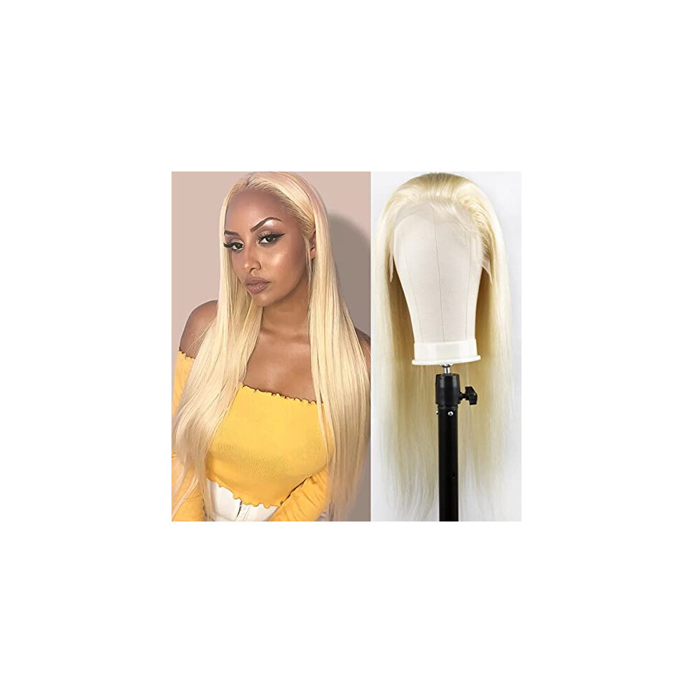 Unisex 26 Inch Wet And Wavy Brazilian Human Hair Wig 613 Blonde 13X4 Lace Front Preplucked
