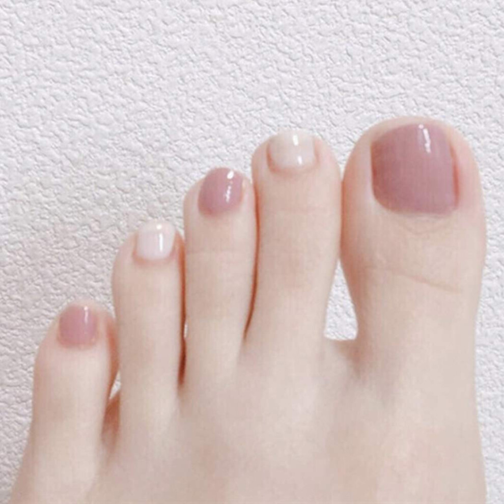 Pink White Press On Toenails Glossy ABS Full Cover Fake Toenails for Women 24pcs Multiple Sizes