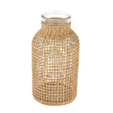 Rope Glass Vases, Clear Vase with Rope Design and Differing Unique Shapes for Home Decoration Wedding Table Centerpieces - Square Grid L