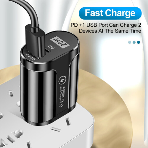 Φορτιστής τοίχου USB C, προσαρμογέας γρήγορης φόρτισης διπλής θύρας PD 20W, συμβατός 2