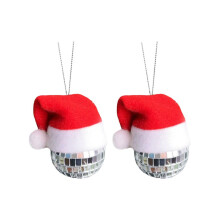 UOYOTT Silver Mirror Disco Ball W/ Santa's Hat Hanging Pendant Christmas Party Ornamen Q9Y5