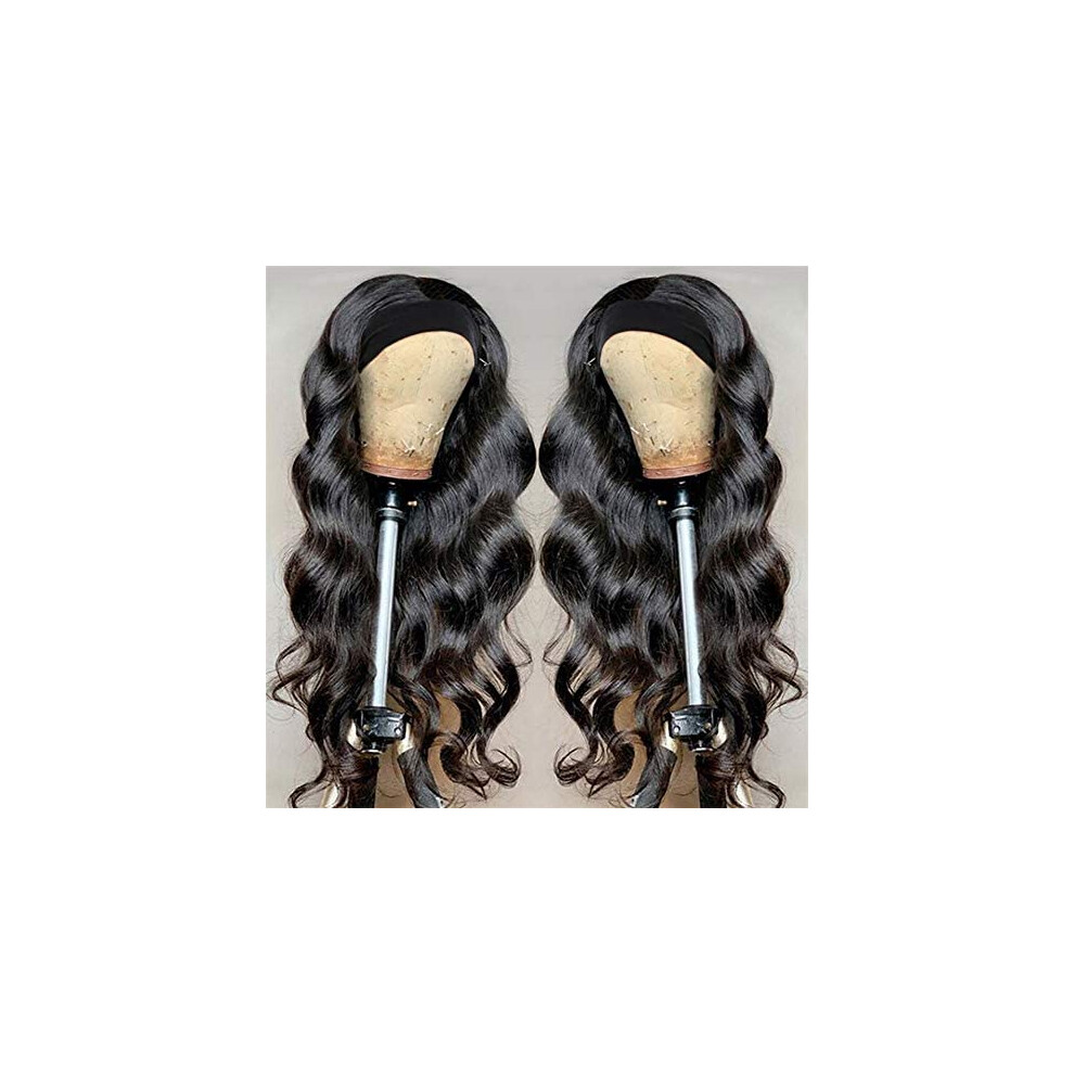 Unisex Black Headband Wig Body Wave Glueless 100% Remy Human Hair For Women 18 Inch Color 10A