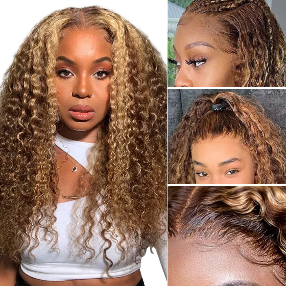 Unisex Brown 13X4 Hd Lace Front Wig Human Hair To Blonde Ombre Deep Wave Pre Plucked Brazilian Virgin
