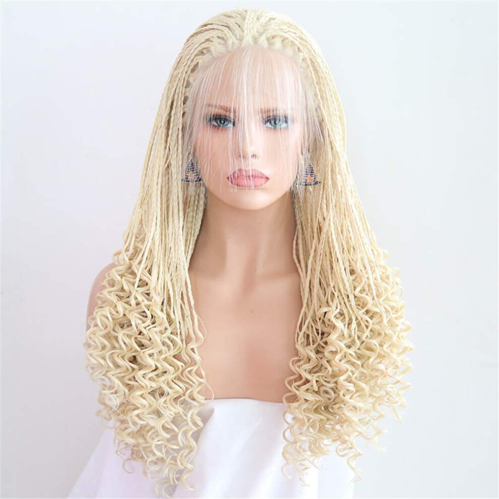 Unisex 22 Inch Blonde Synthetic Lace Front Wig With Braids, Heatresistant, Natural Hairline For Women