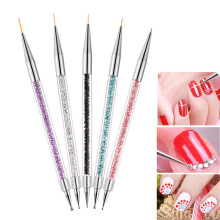 5pcs Dual Ended Nail Art Brushes with Crystal Handle, Professional Nail Design Painting Set 520mm