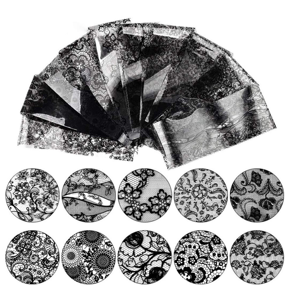 10Pcs Black Lace and Zebra Nail Art Transfer Foil Kit â Fast Application, LongLasting Finish