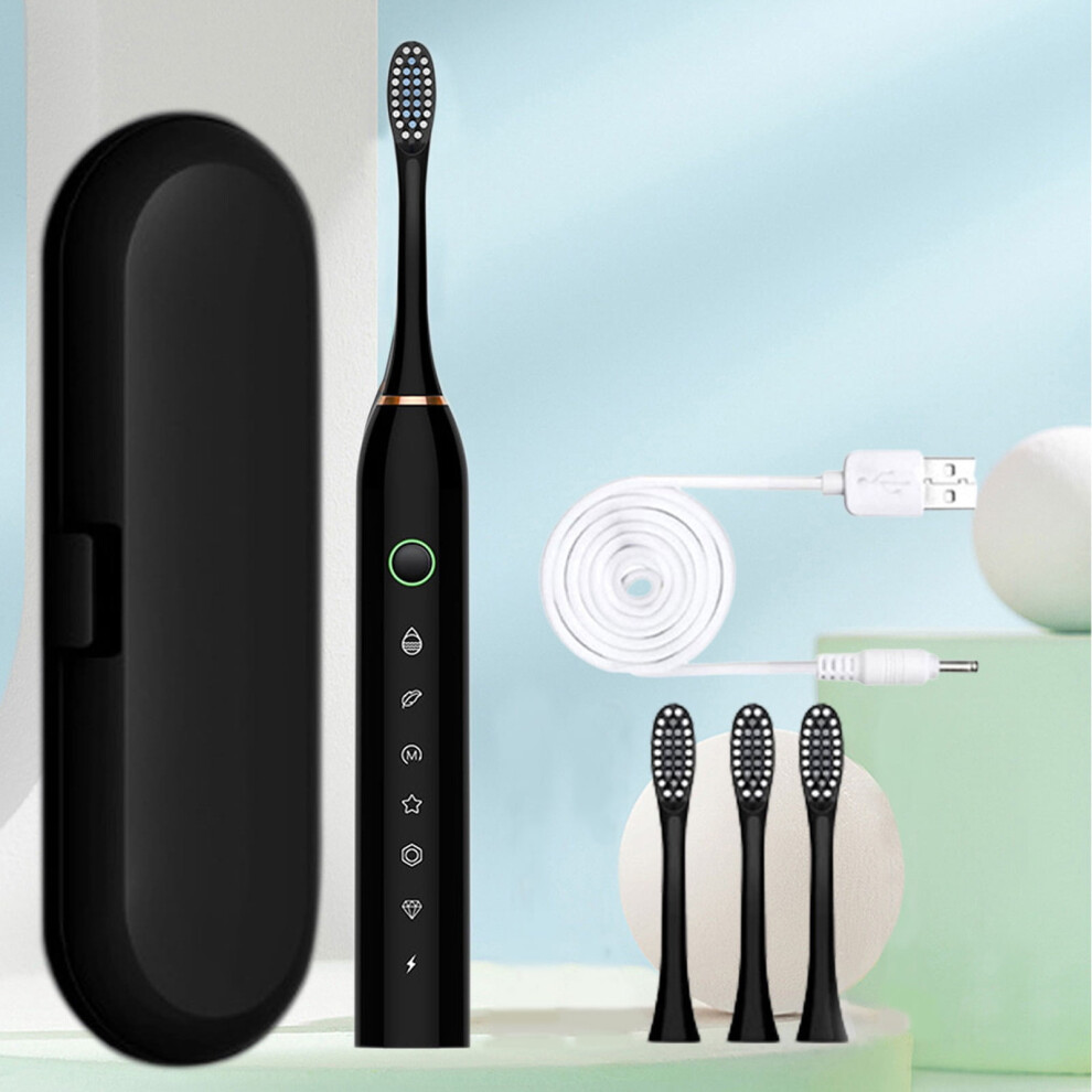 Yonrjhukm Electric Toothbrush with 4 Brush Heads & Case, 6 Modes, IPX7 Waterproof - compatible with standard brush heads