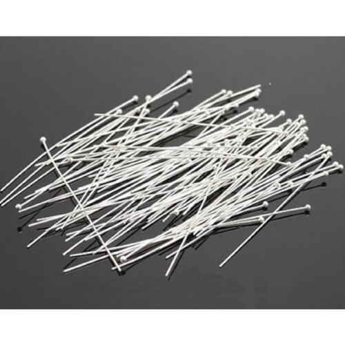 100 pcs. Silver plated hat pins with ball 20 mm. long