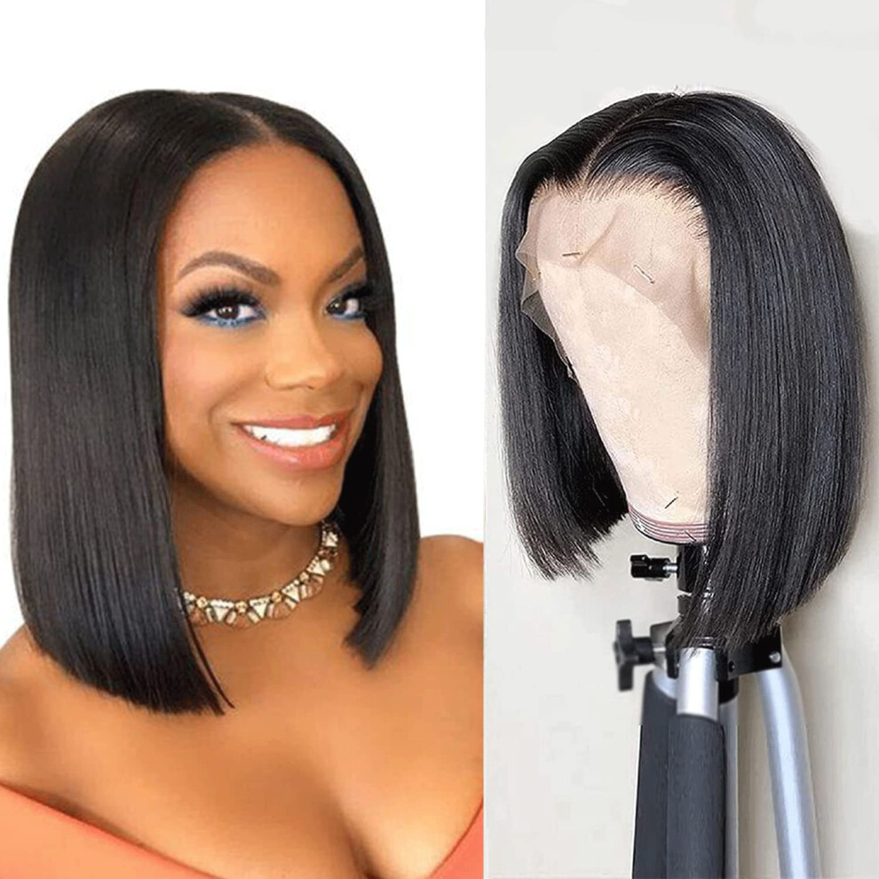Unisex Black Human Hair Bob Wig 13X4x1 Hd Lace Front Short Straight Brazilian 150% Density For Women