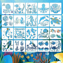 20 Sheets Beach Stencils Sea Creatures Stencil Stencils for Painting On Wood Sea Creatures Stencil
