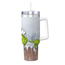 Vaso personalizado de 40 oz con asa y pajita - Taza de café de viaje de acero inoxidable con tapa - Compatible con Grin-Ch - Idea de regalo para