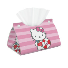 Caixa de lenços de papel Kawaii Hello Kitty em couro PU com estampa de gatinho, ideal para casa e carro - Estilo 2