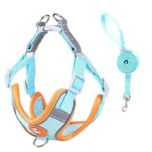 Harnais pour chien, laisse pour chat, laisse pour chiot, gilet en maille respirante, réglable, pour petits animaux, bleu, taille XXXS