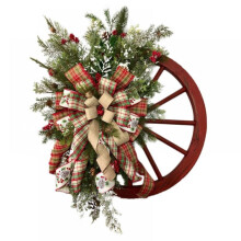 Guirlanda de Inverno - Guirlanda de Natal em Estilo Fazenda com Roda de Carroça para Porta de Entrada, Varanda, Área Externa, Decoração de Parede