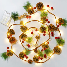 Luzes de Natal em formato de pinha, 2 metros de altura, com 20 LEDs e frutinhas vermelhas, alimentadas por bateria. Perfeitas para decoração de