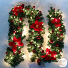 Guirlanda de Natal de 270 cm com luzes, pré-iluminada para decoração de interiores e exteriores, à prova de fogo, compatível com decoração de