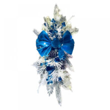 Guirlanda de Natal Azul para Escada, Decoração de Escada com Gravata Borboleta e Pinhas, Decoração de Natal e Ano Novo para Casa
