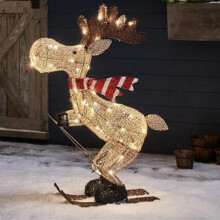 Enfeite de Natal para jardim com alce esquiando em LED, 30 cm