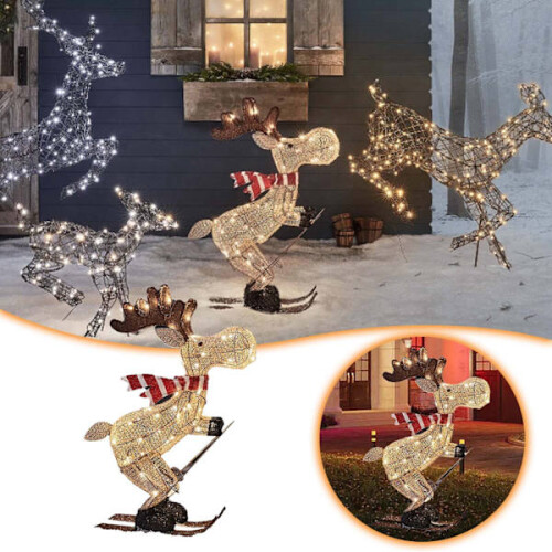 Utendørs julefigur LED-ski-elg hagedekorasjon 30 cm 1