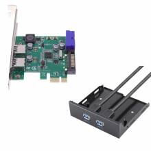 FOR4Port USB3.0PCIE PCI Express Control Card Adapter+20pins naar 2-poorts usb3.0hub3.5Floppy bay Front Panel set