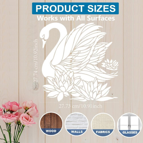 Estêncil de Cisne e Flor de Lótus 30x30cm (11,8x11,8 polegadas) com Pincel Incluso 2