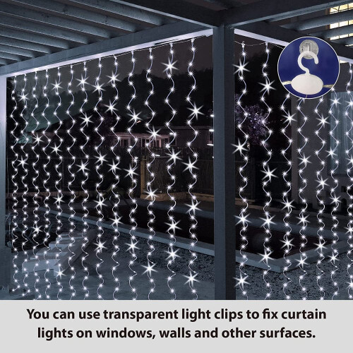 300 LED Φώτα Κουρτίνας Νεράιδα USB, 8 Λειτουργίες, Τηλεχειριστήριο, 9,8x9,8 Πόδια, Λευκό, 2