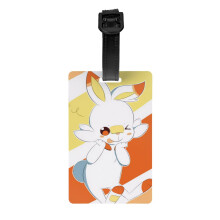 Roztomilý Scorbunny Pokemon batožinový štítok na kufor, dekorácie, darček, oceľová slučka s krytom na ochranu súkromia, identifikačný