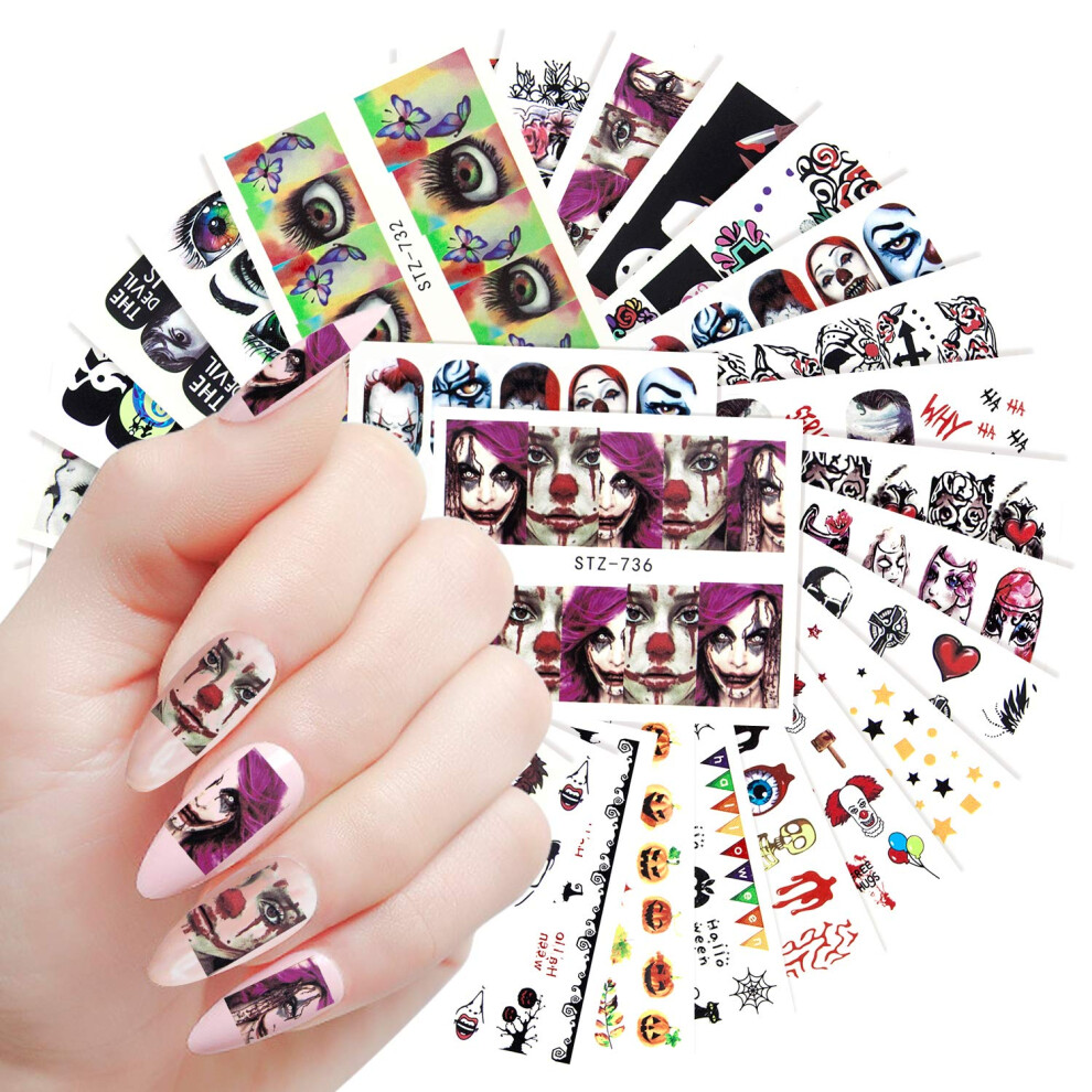 29 Sheets Halloween Nail Stickers, Easy Water Transfer Skull and Spider Nail Art Decals for DIY