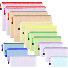 14 stuks mesh-opbergtasjes met ritssluiting, 8 maten waterdichte tasjes, 7 kleuren plastic documententasjes, multifunctioneel voor reizen, kantoor en