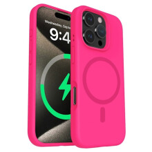 Ag luí le Cás Silicone iPhone16Pro Max - Bándearg Dorcha