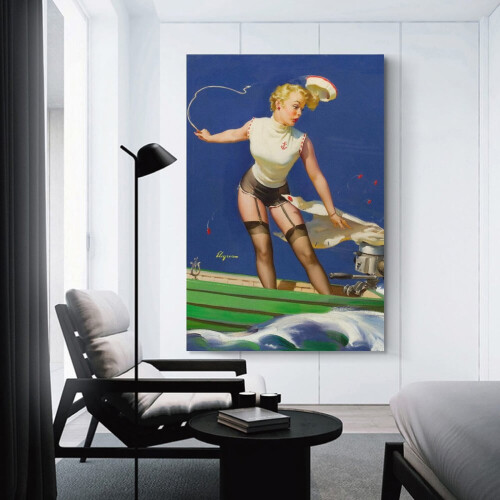 Pôster em tela com arte vintage de Gil Elvgren, estilo pin-up dos anos 1950, 30x45cm (12x18 polegadas), decoração de parede e presente. 2
