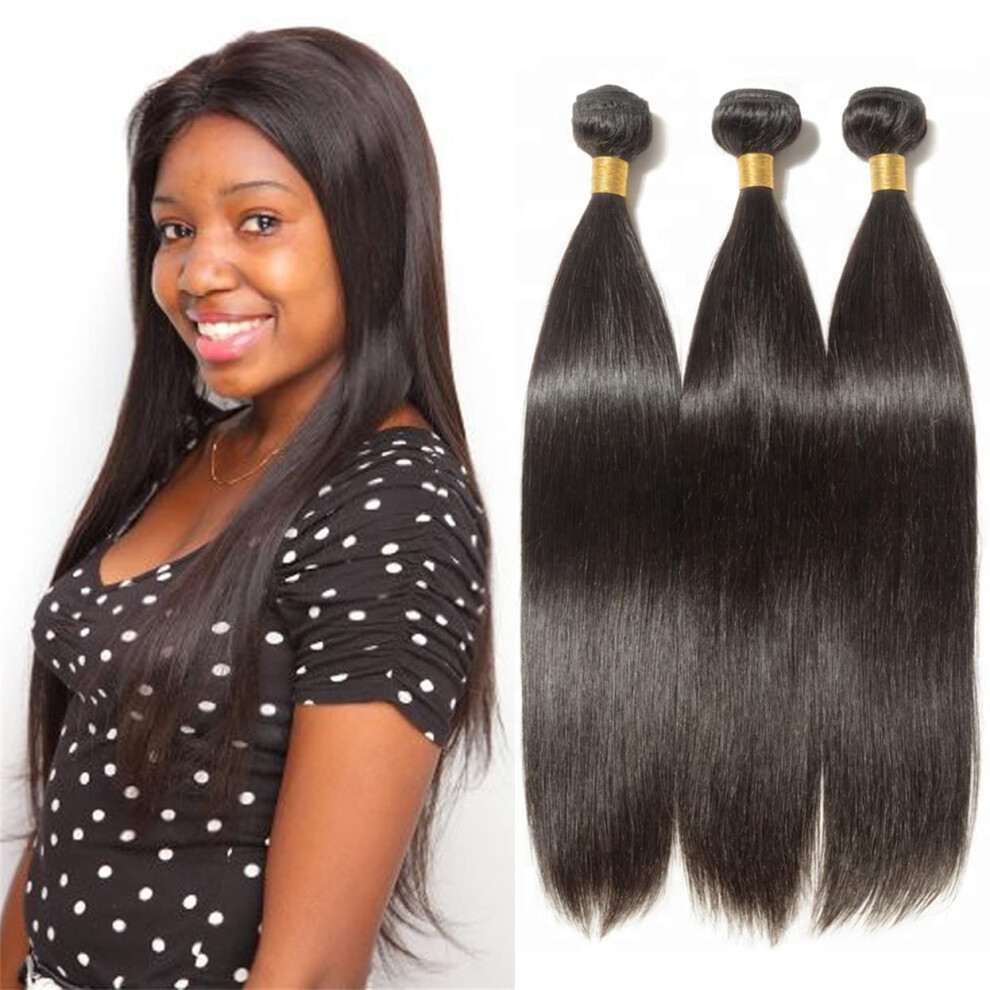 Unisex Black Brazilian Virgin Hair Bundles Straight 18 20 Inch Unprocessed Human Hair Extensions Natural Tangle Double Weft
